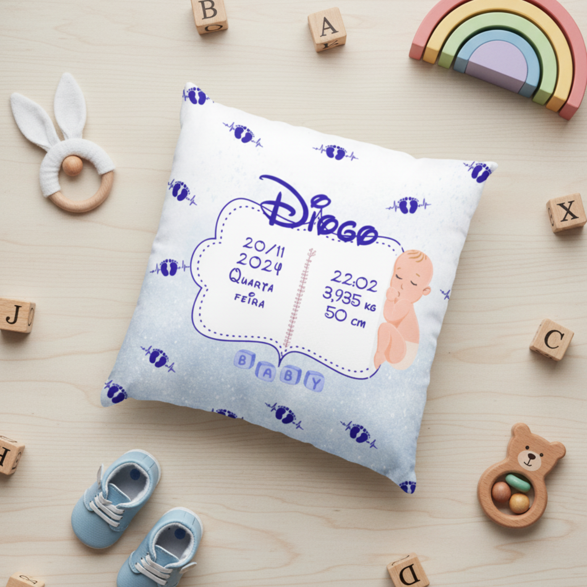 Almofada Personalizada Bebé – Dados de Nascimento