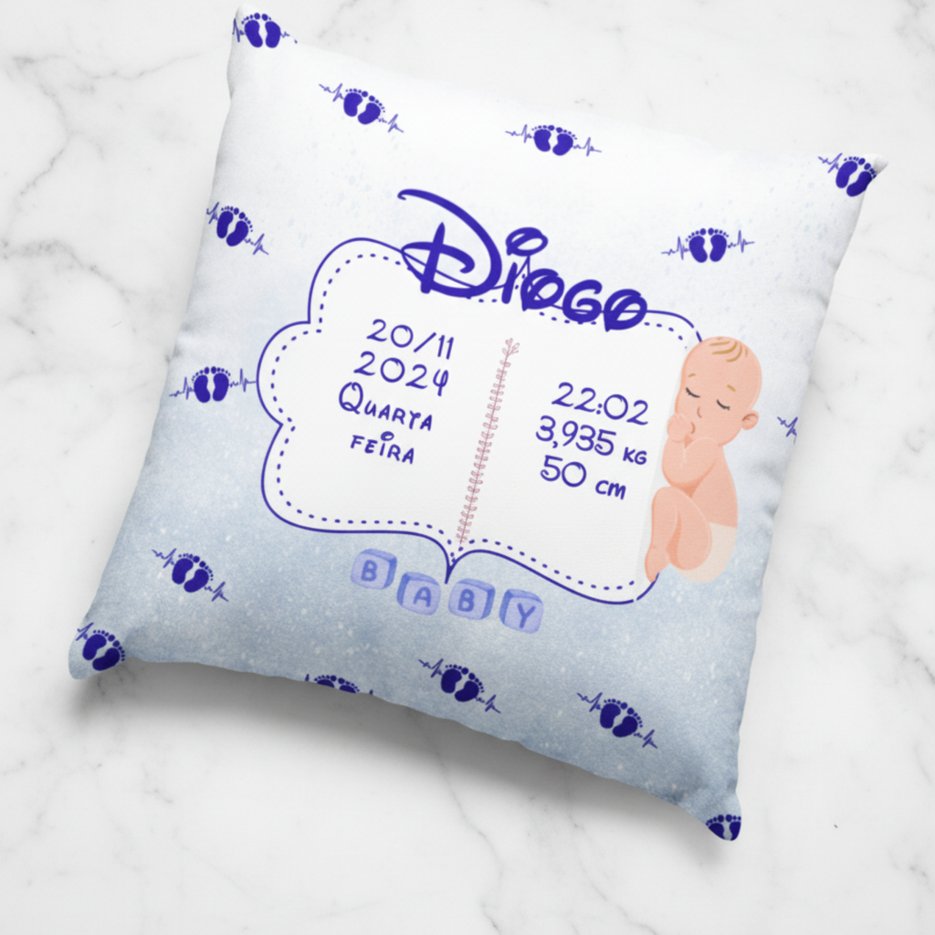 Almofada Personalizada Bebé – Dados de Nascimento
