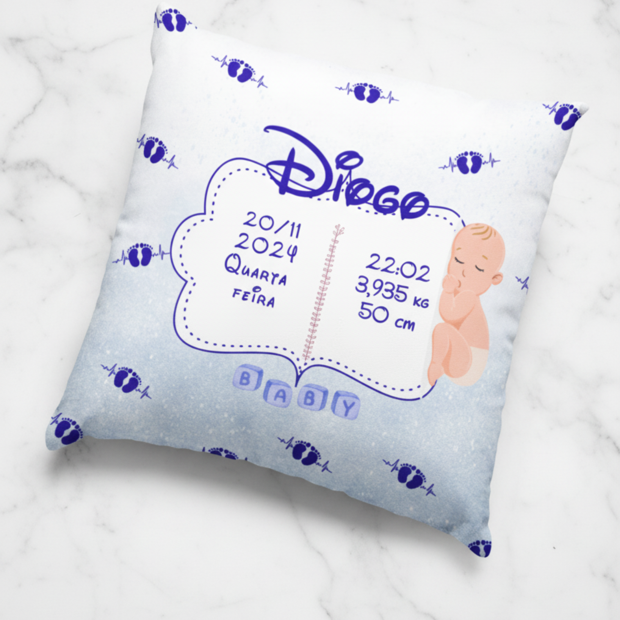 Almofada Personalizada Bebé – Dados de Nascimento