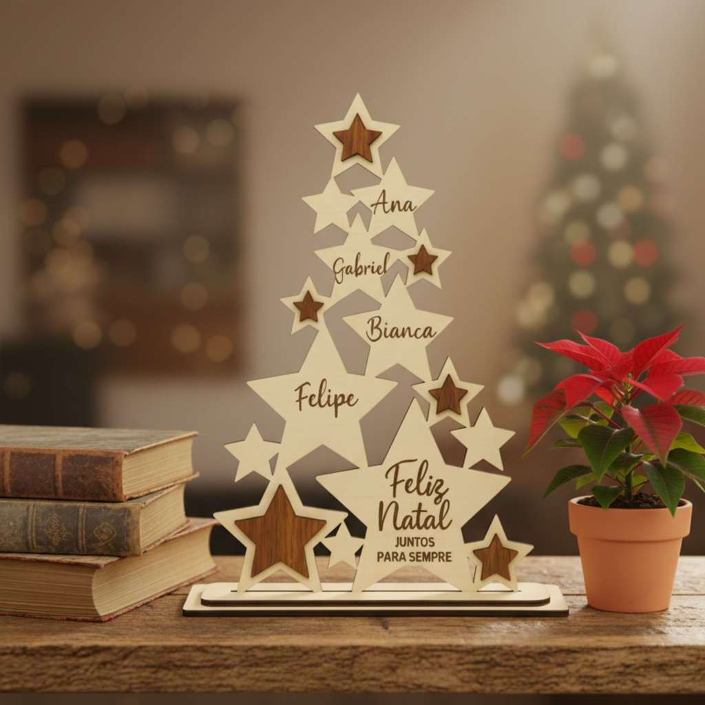 Árvore de Natal Personalizada com Nomes em MDF – Modelo Estrelas