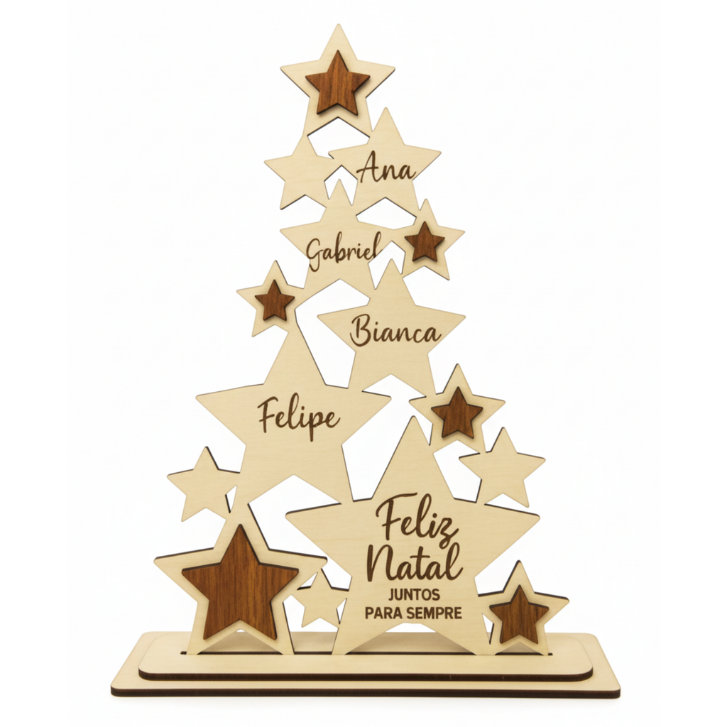 Árvore de Natal Personalizada com Nomes em MDF – Modelo Estrelas